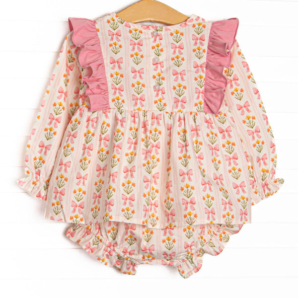 Bow Bouquets Side Tie Diaper Set, Pink