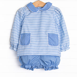 Powder Blue Plaid Pocket Bloomer Set, Blue