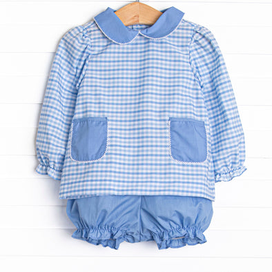 Powder Blue Plaid Pocket Bloomer Set, Blue