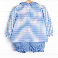 Powder Blue Plaid Pocket Bloomer Set, Blue