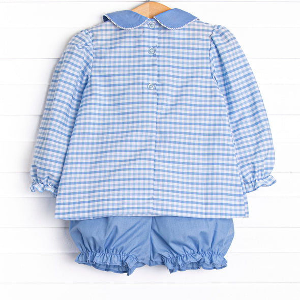 Powder Blue Plaid Pocket Bloomer Set, Blue