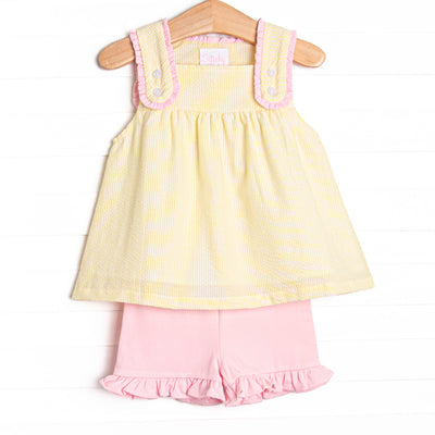 Charlotte Short Set, Yellow Seersucker