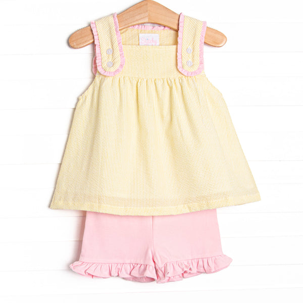 Charlotte Short Set, Yellow Seersucker