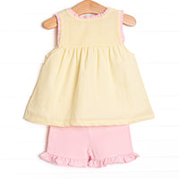 Charlotte Short Set, Yellow Seersucker