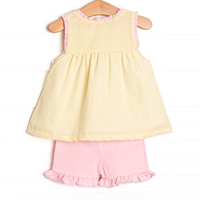 Charlotte Short Set, Yellow Seersucker