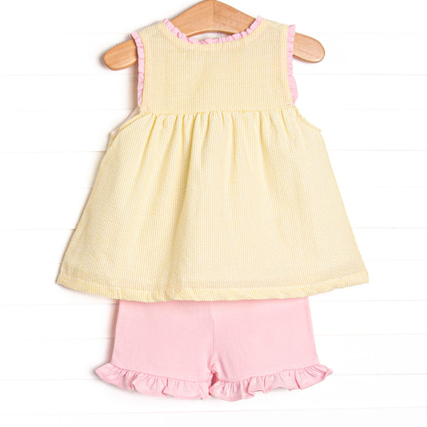 Charlotte Short Set, Yellow Seersucker