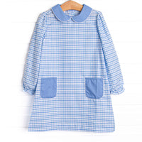 Powder Blue Plaid Pocket Dress, Blue