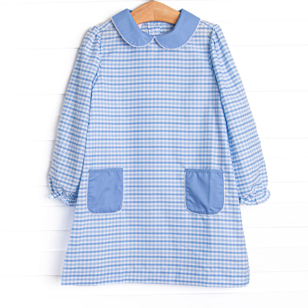 Powder Blue Plaid Pocket Dress, Blue