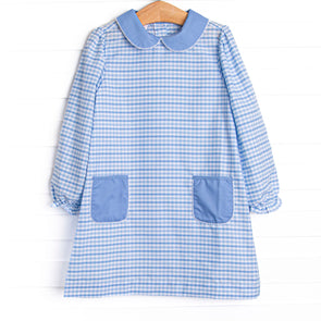 Powder Blue Plaid Pocket Dress, Blue