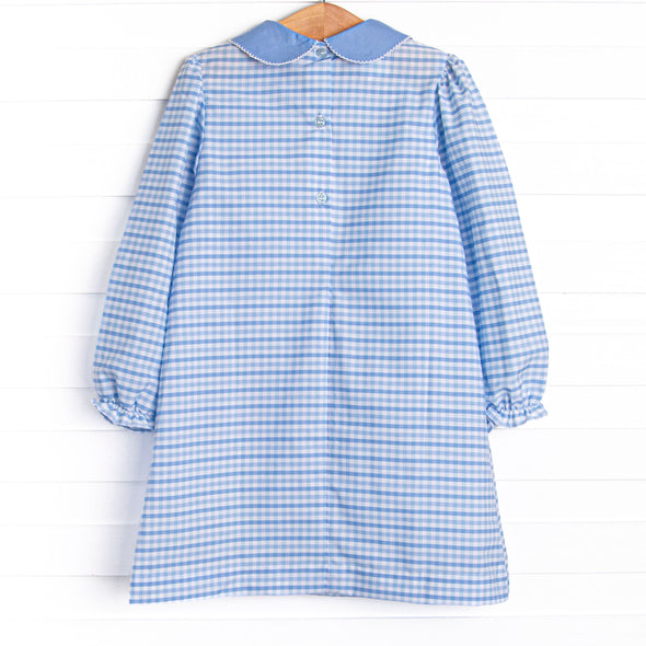 Powder Blue Plaid Pocket Dress, Blue
