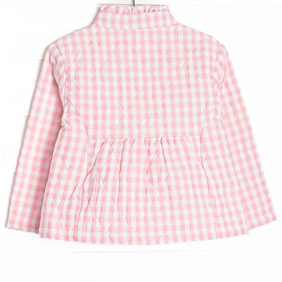 Quilted Ruffle Coat, Pink Check