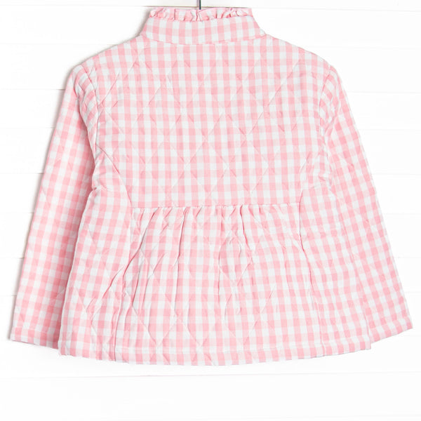 Quilted Ruffle Coat, Pink Check