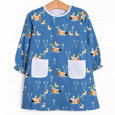Ducks in a Row Pocket Dress, Blue