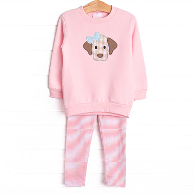 Furry Ear Friend Applique Legging Set, Pink