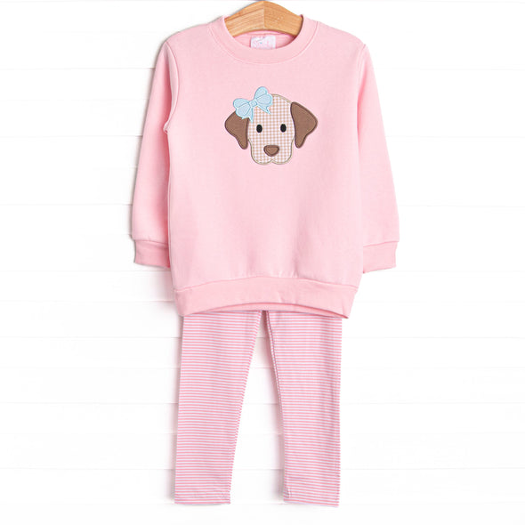 Furry Ear Friend Applique Legging Set, Pink