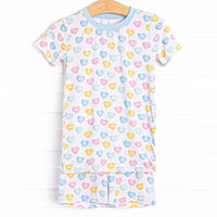 Candy Hearts Bamboo Pajama Short Set, Blue
