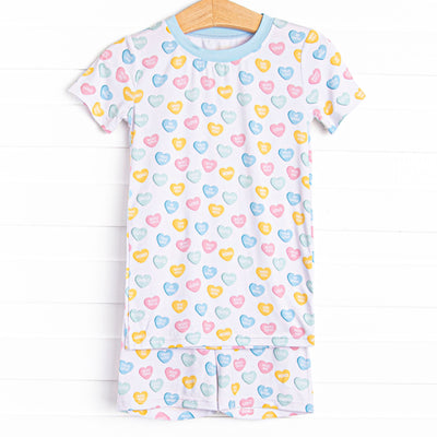 Candy Hearts Bamboo Pajama Short Set, Blue