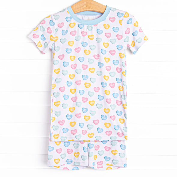 Candy Hearts Bamboo Pajama Short Set, Blue