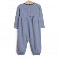 Furry Ear Friend Applique Romper, Navy Stripe