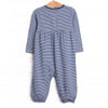Furry Ear Friend Applique Romper, Navy Stripe