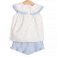 Wildflower Winds Ruffle Short Set, Blue