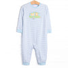 Caravan Camper Applique Romper, Blue Stripe