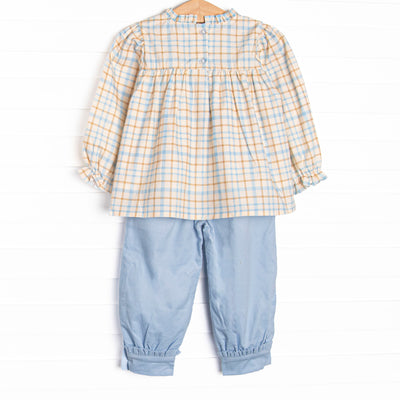 Perfect Day Plaid Ruffle Pant Set, Blue
