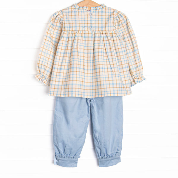 Perfect Day Plaid Ruffle Pant Set, Blue