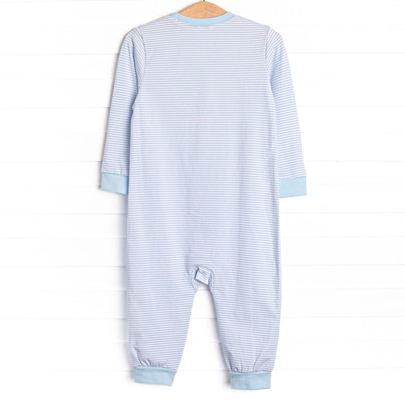 Caravan Camper Applique Romper, Blue Stripe