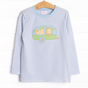 Caravan Camper Applique Top, Blue Stripe