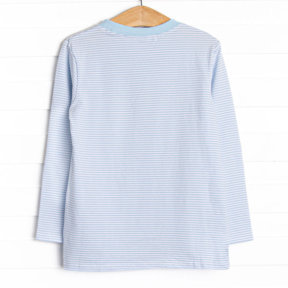 Caravan Camper Applique Top, Blue Stripe