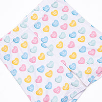 Candy Hearts Bamboo Pajama Short Set, Blue