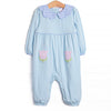 Two Tulips Applique Romper, Blue