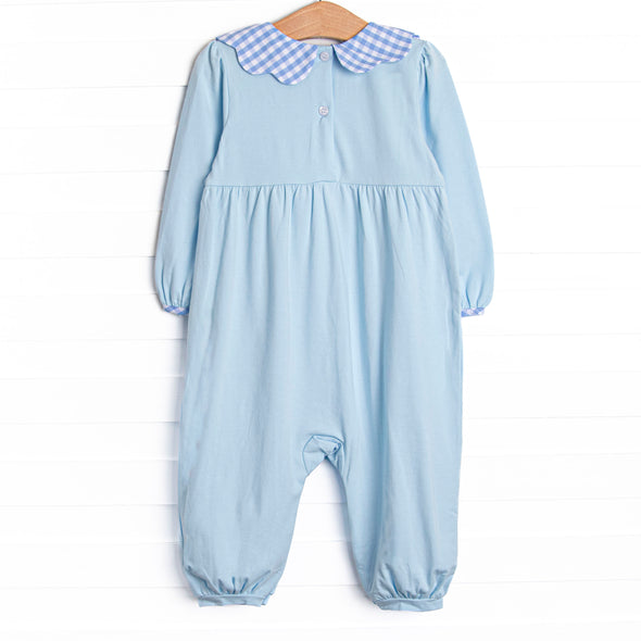 Two Tulips Applique Romper, Blue