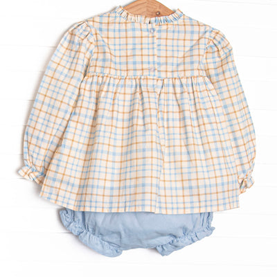 Perfect Day Plaid Ruffle Diaper Set, Blue