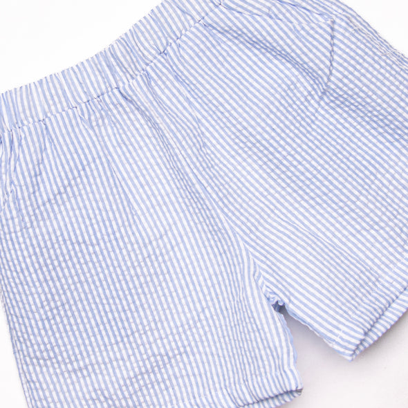 Hippity Hoppity Applique Short Set, Blue Seersucker