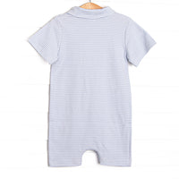 Mallard Pima Embroidered Short Romper, Blue
