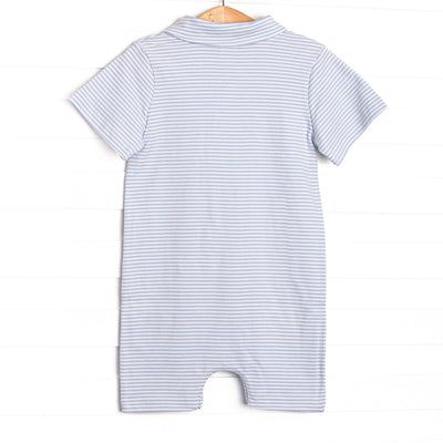 Mallard Pima Embroidered Short Romper, Blue
