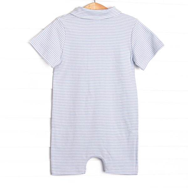 Mallard Pima Embroidered Short Romper, Blue