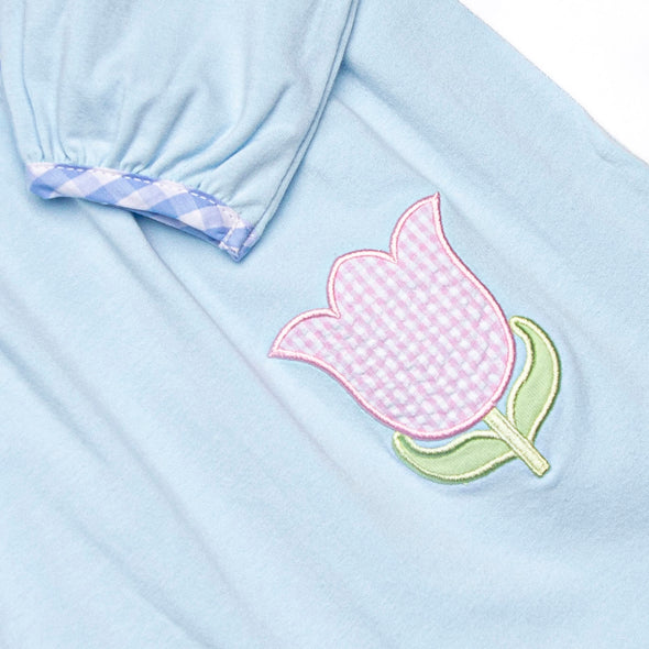 Two Tulips Applique Romper, Blue