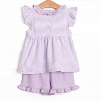 Aurora Pima Ruffle Short Set, Purple