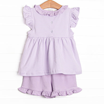 Aurora Pima Ruffle Short Set, Purple