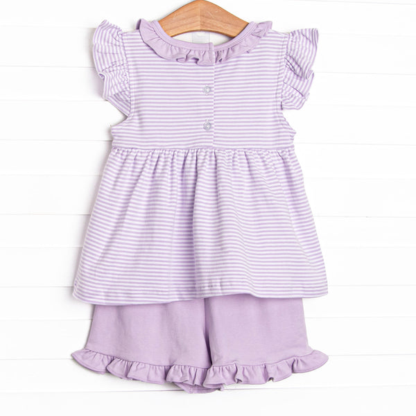 Aurora Pima Ruffle Short Set, Purple