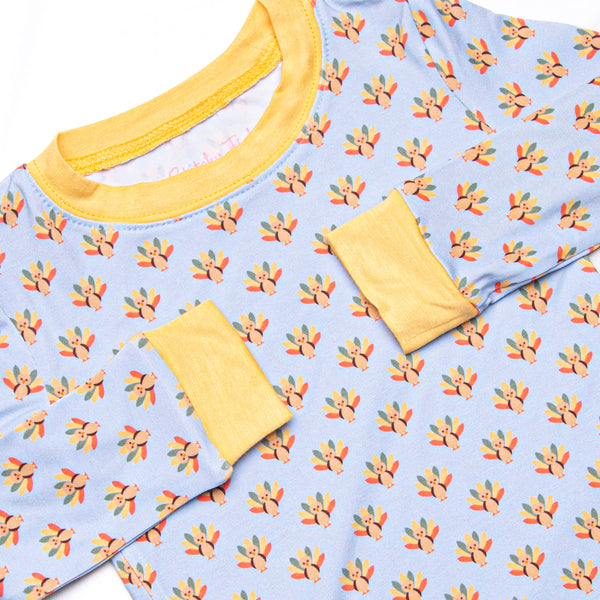 Tiny Turkeys Bamboo Pajama Set, Blue
