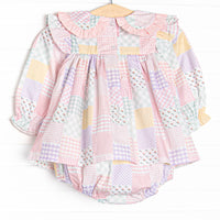Quilted Colors Ruffle Collar Pocket Skirted Bubble, Pink