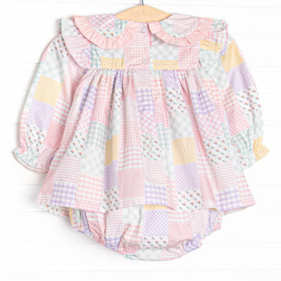Quilted Colors Ruffle Collar Pocket Skirted Bubble, Pink
