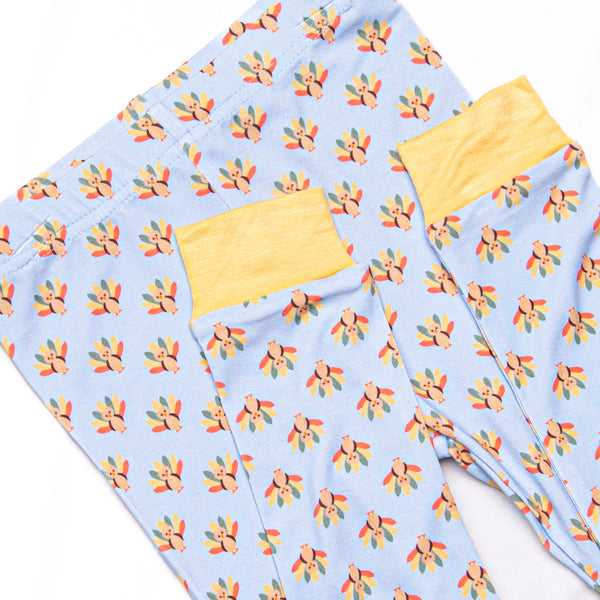 Tiny Turkeys Bamboo Pajama Set, Blue