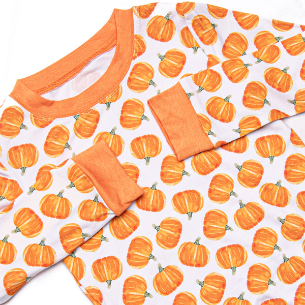 Watercolor Wagon Ride Bamboo Pajama Set, Orange