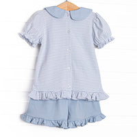 Mallard Pima Embroidered Ruffle Short Set, Blue