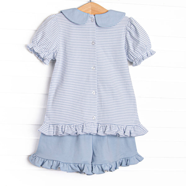 Mallard Pima Embroidered Ruffle Short Set, Blue